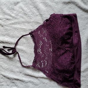 NWOT Burgundy Lace Bralet ties at back & neck, padded cups, Size XL Mossimo